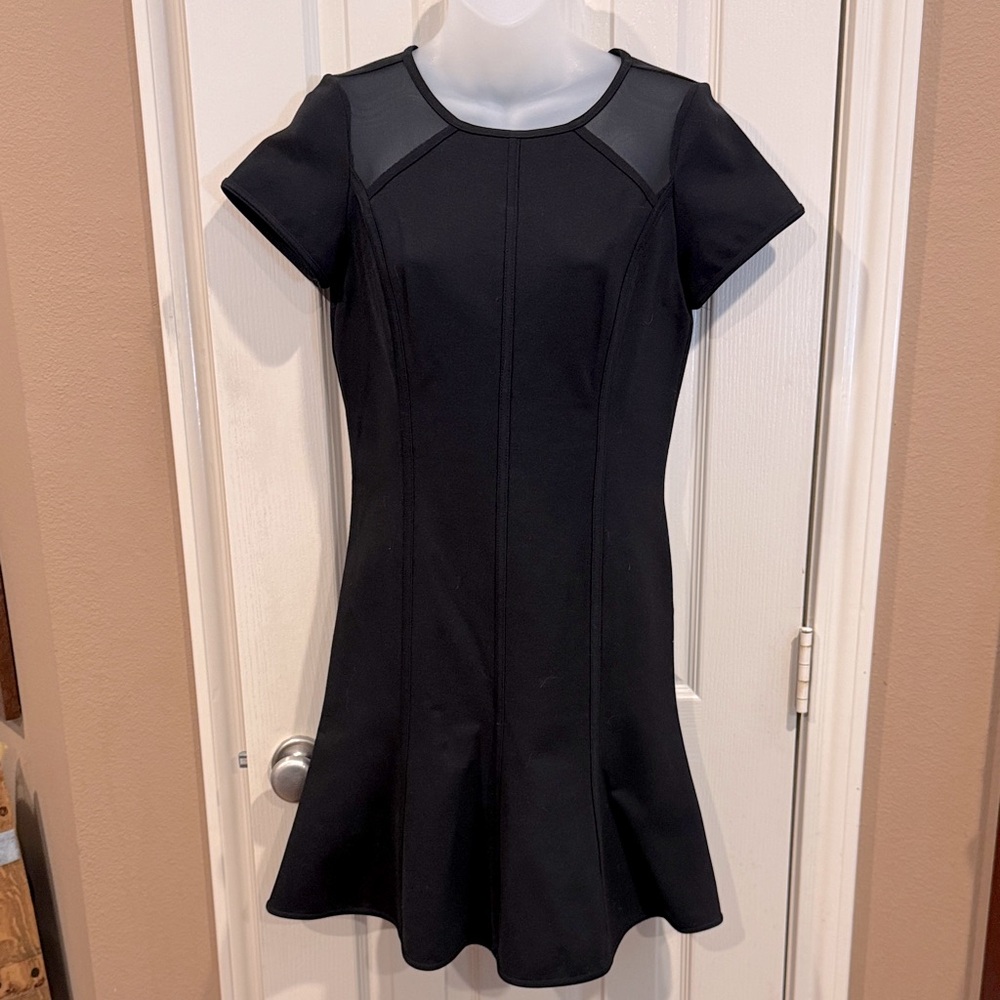 Ann Taylor Black Sheath dress with accent sheer shoulders. Sz 4